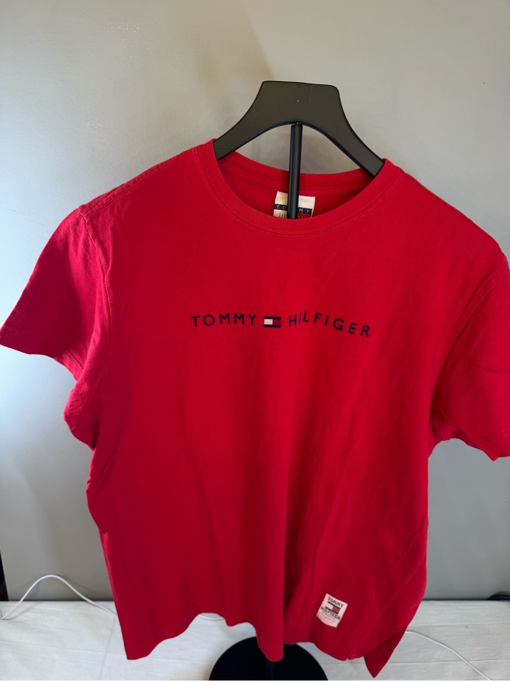 Tommy Hilfiger Women’s Red Logo Crew Tee with Center Embroidery
